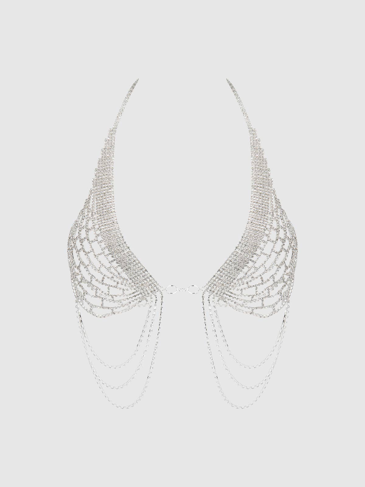 Rhinestone Net Halter with Openable Front, Silver