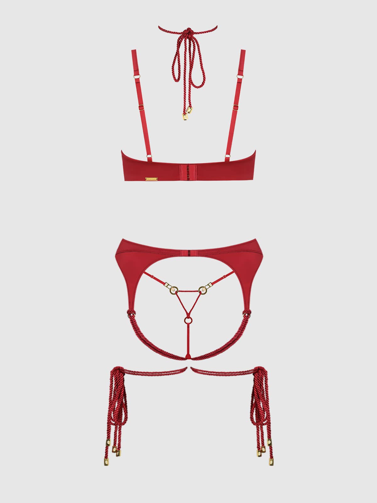 Iryna silky garter & thong set: Crimson Red
