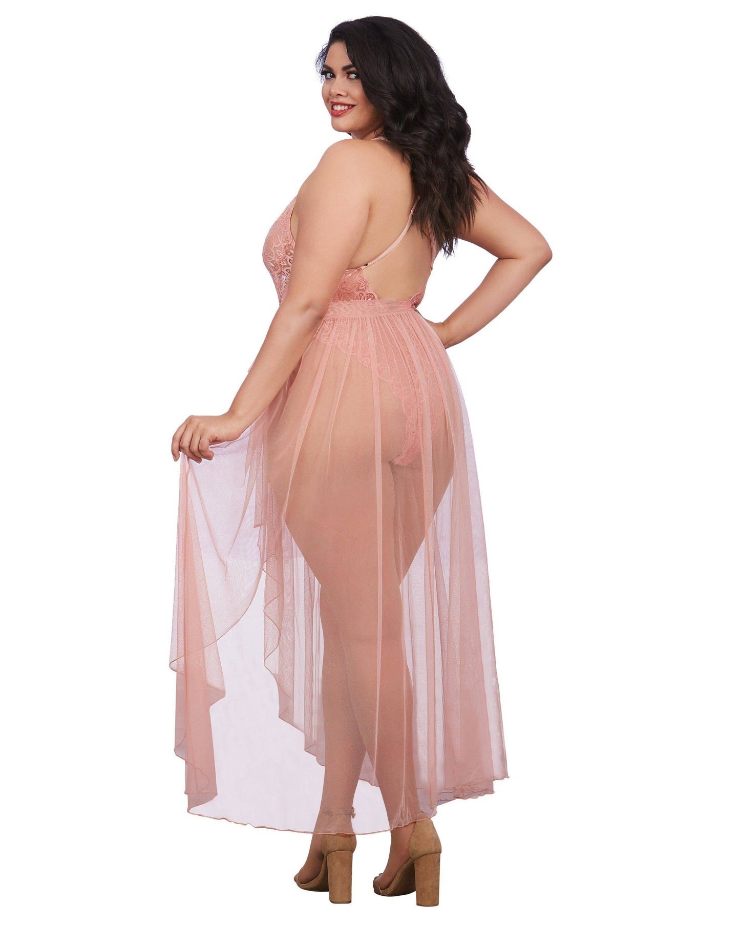 Mosaic Lace Teddy & Sheer Skirt: Black