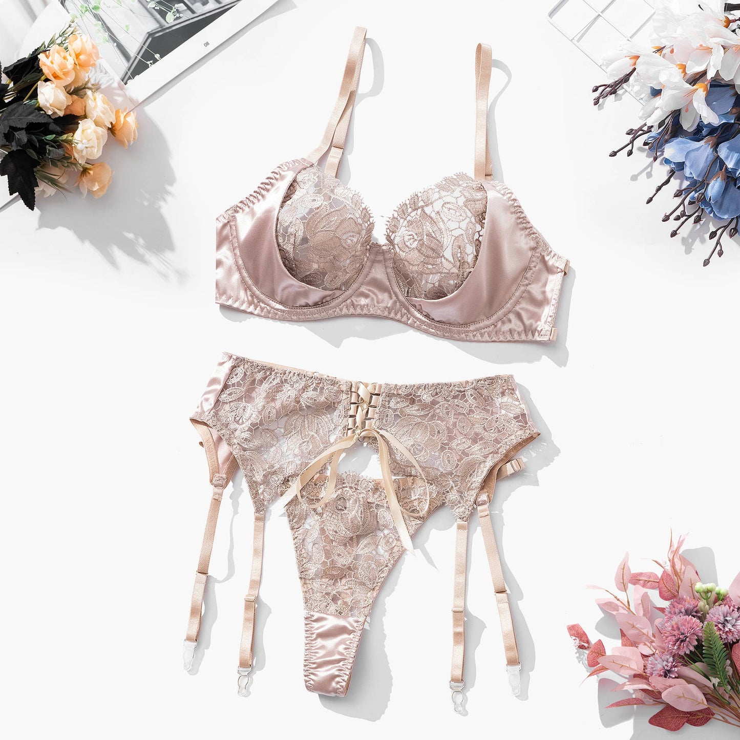 Blush Rose Lace Lingerie Set