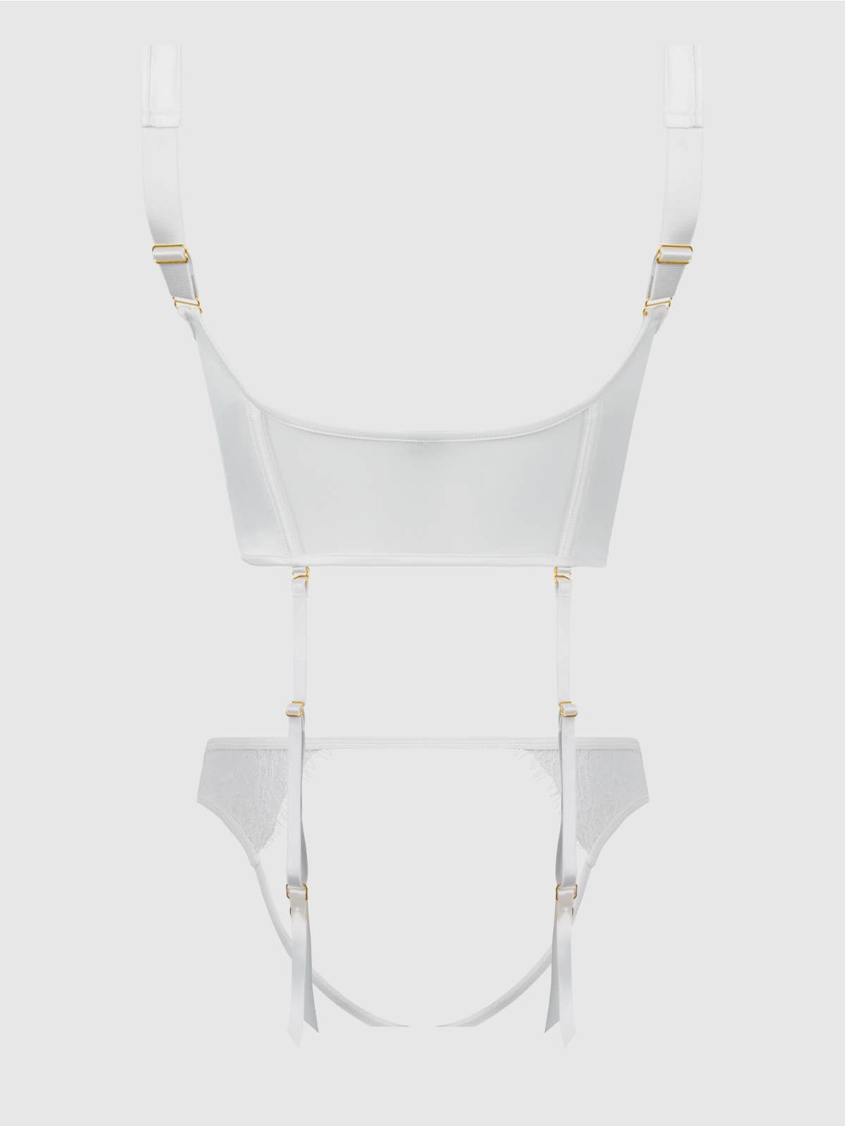 BRIDAL SATIN & LACE BUSTIER & BACKLESS HIPSTER SET: IVORY