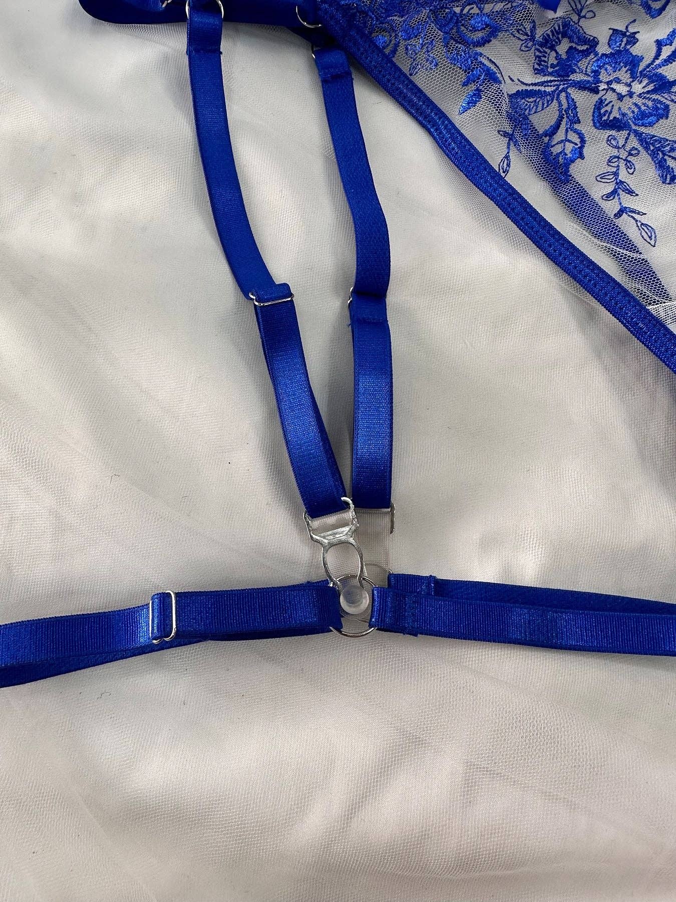 Blue Floral Embroidery Sexy Seduction Lingerie