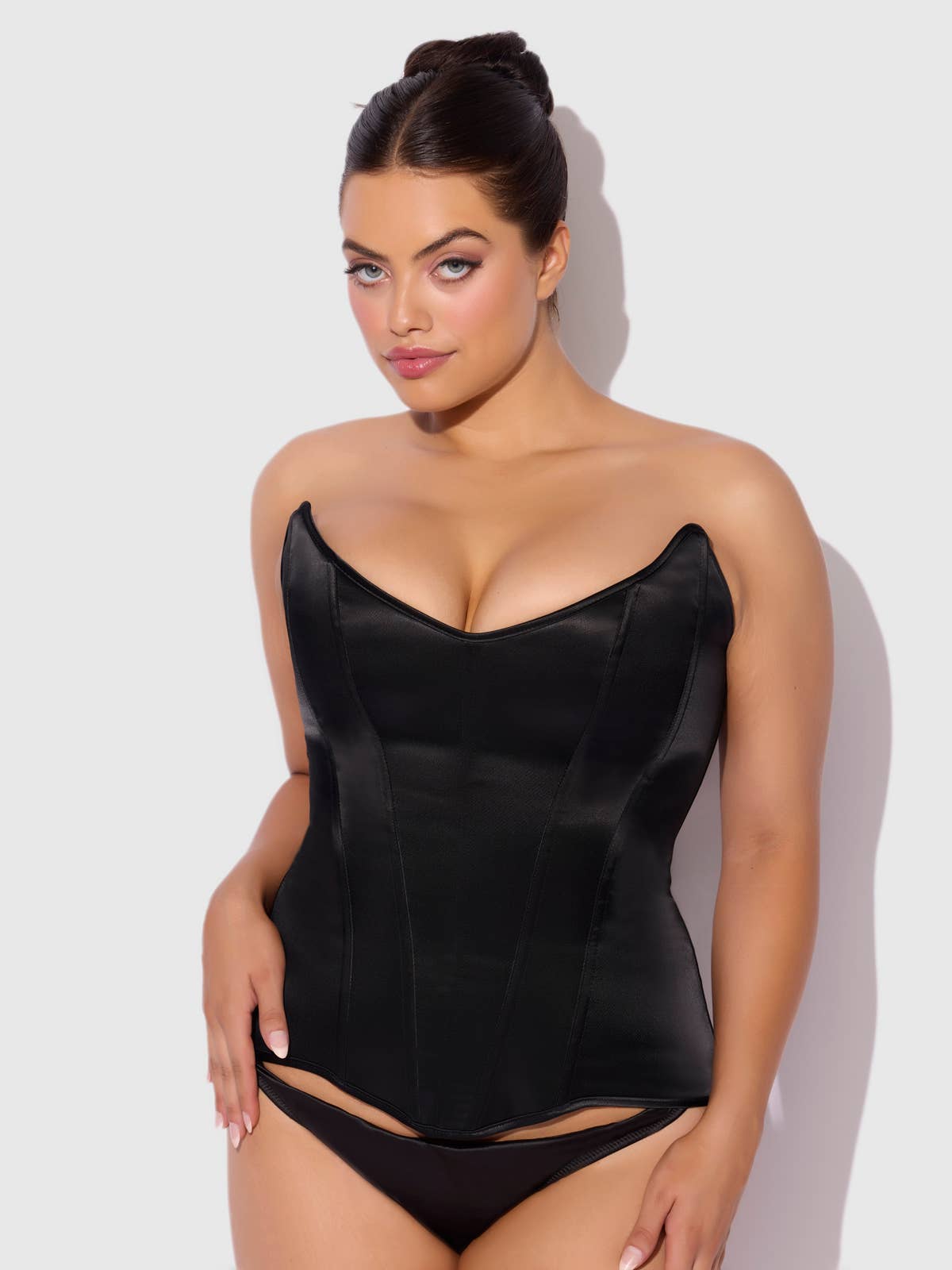 JULIET SATIN SCOOP NECK CORSET: BLACK