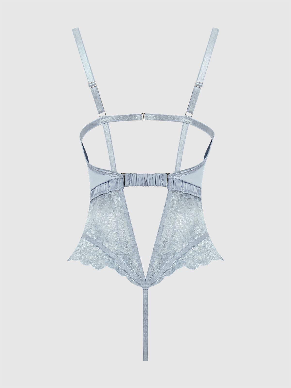 SIENNA SATIN & LACE WIRELESS TEDDY: STONE BLUE