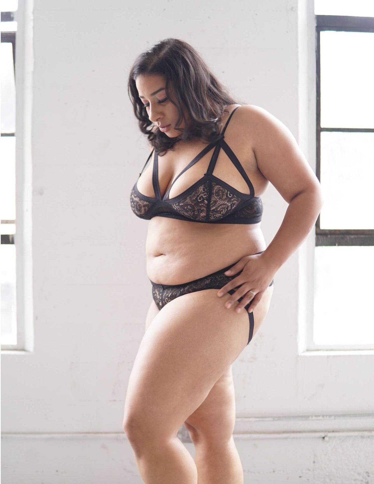 Triangle Cut out Bralette: Lace Black Floral