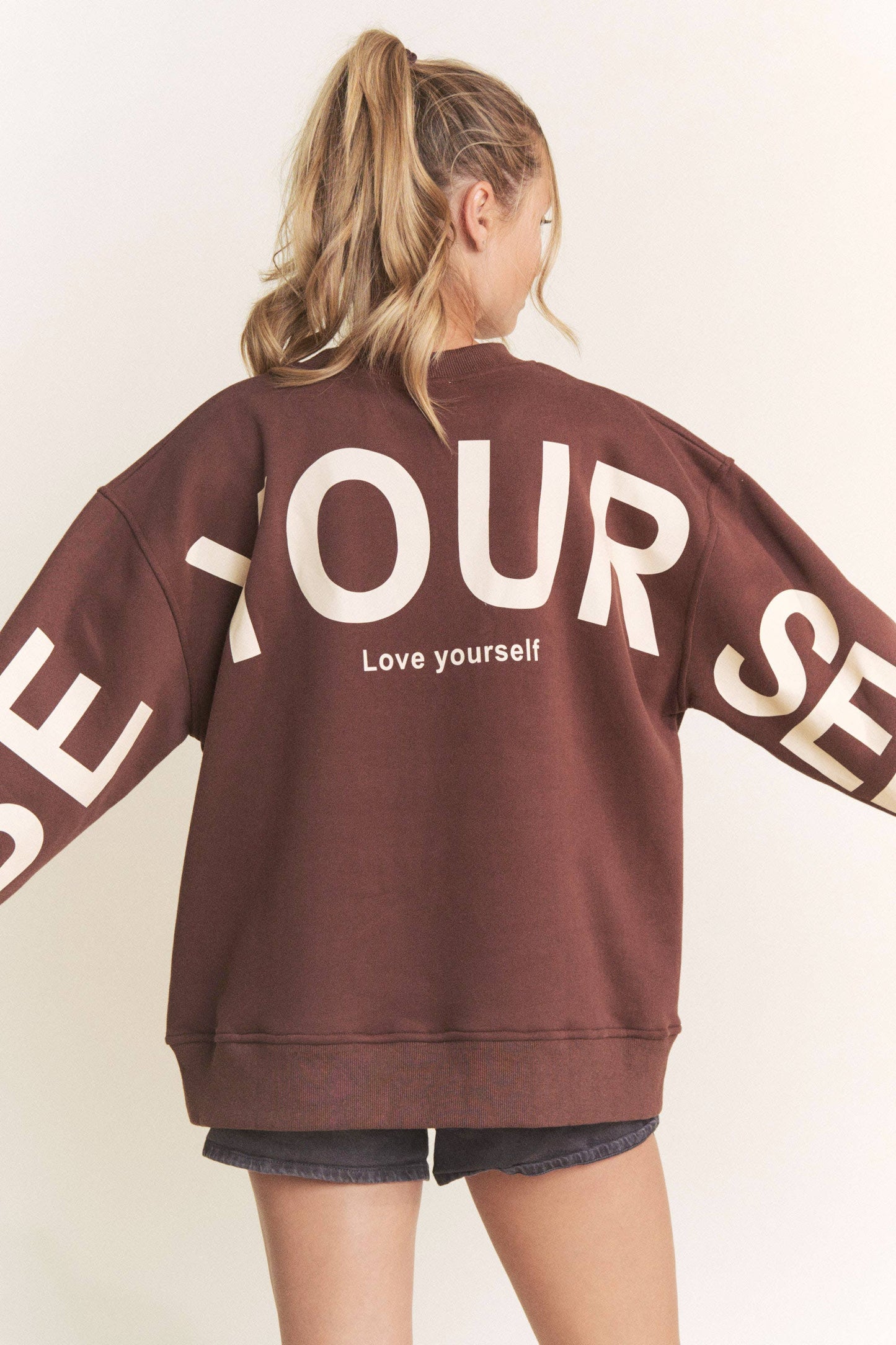 
                  
                    Be Yourself Love Yourself Printed Oversized Sweatshirt: BLACK / M
                  
                