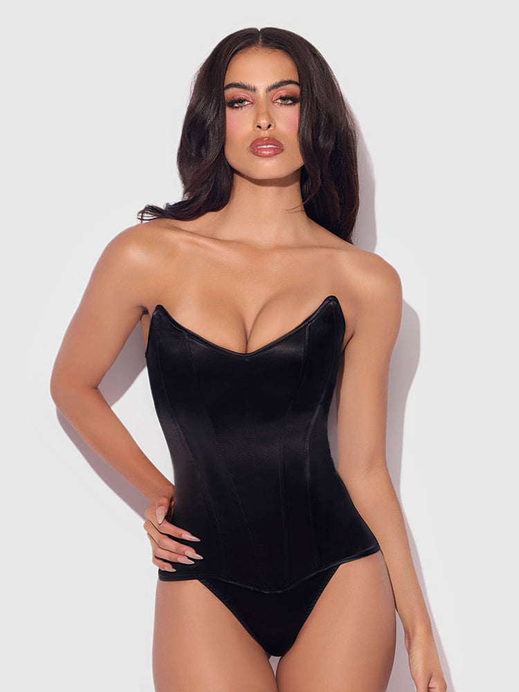 
                  
                    JULIET SATIN SCOOP NECK CORSET: BLACK
                  
                
