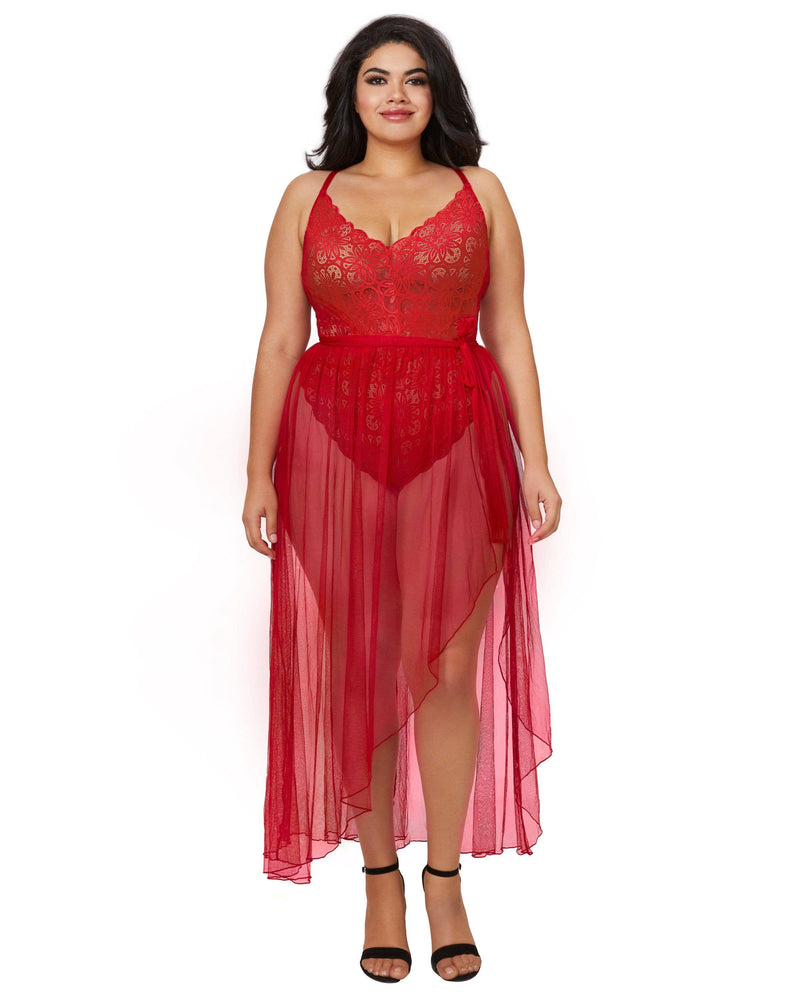 
                  
                    Mosaic Lace Teddy & Sheer Skirt: Black
                  
                