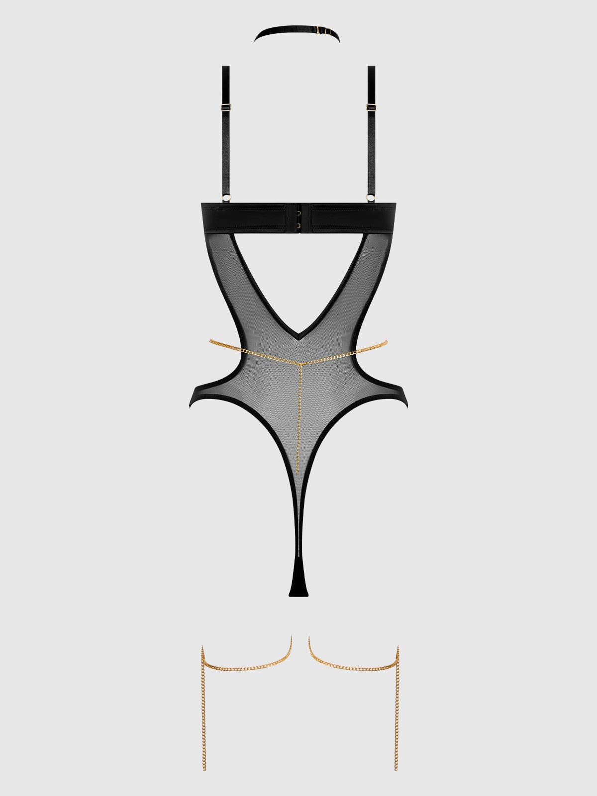 
                  
                    EVANGELINE SATIN & CHAIN HALTER TEDDY: BLACK
                  
                