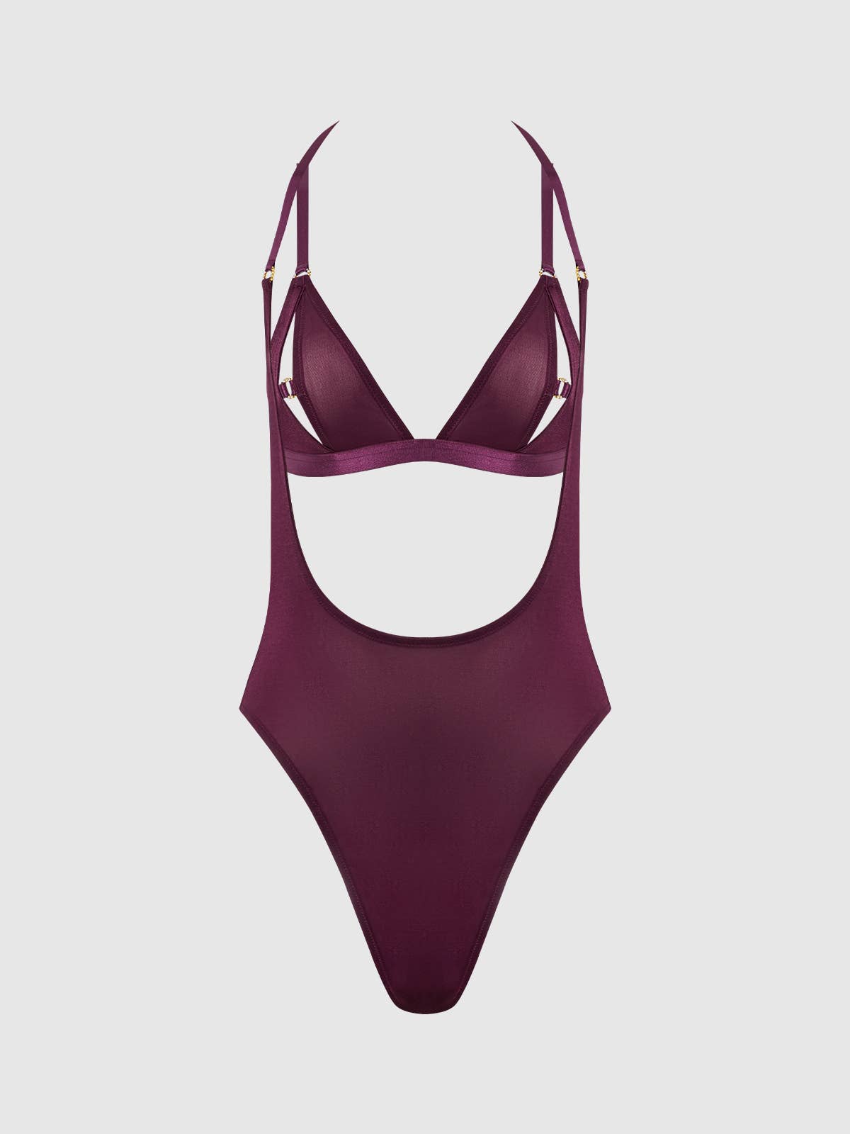 
                  
                    Yasmine Shimmer Mesh Backless Teddy & Bra Set: Plum
                  
                