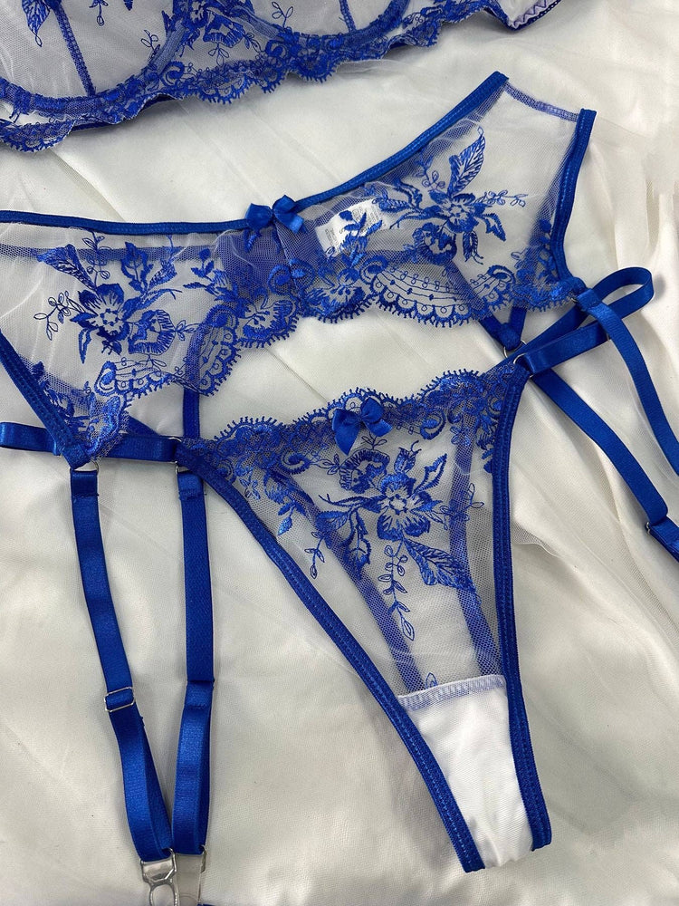 
                  
                    Blue Floral Embroidery Sexy Seduction Lingerie
                  
                