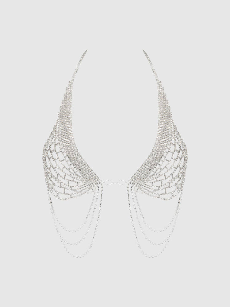 
                  
                    Rhinestone Net Halter with Openable Front, Silver
                  
                