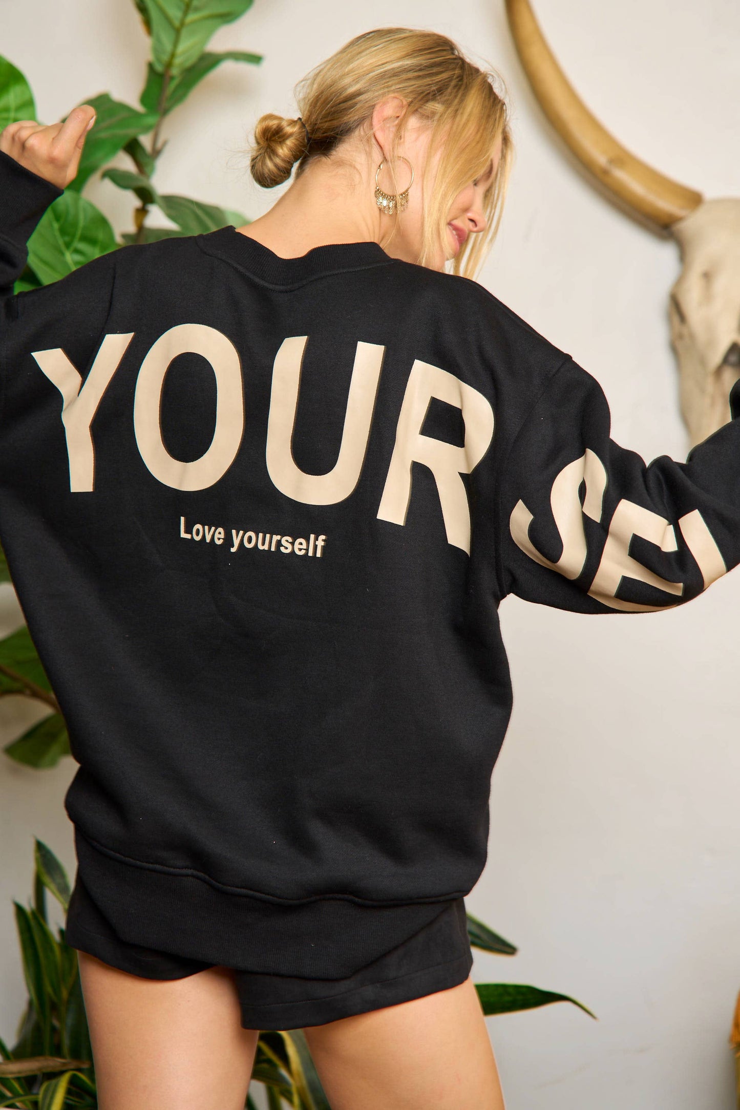 
                  
                    Be Yourself Love Yourself Printed Oversized Sweatshirt: BLACK / M
                  
                
