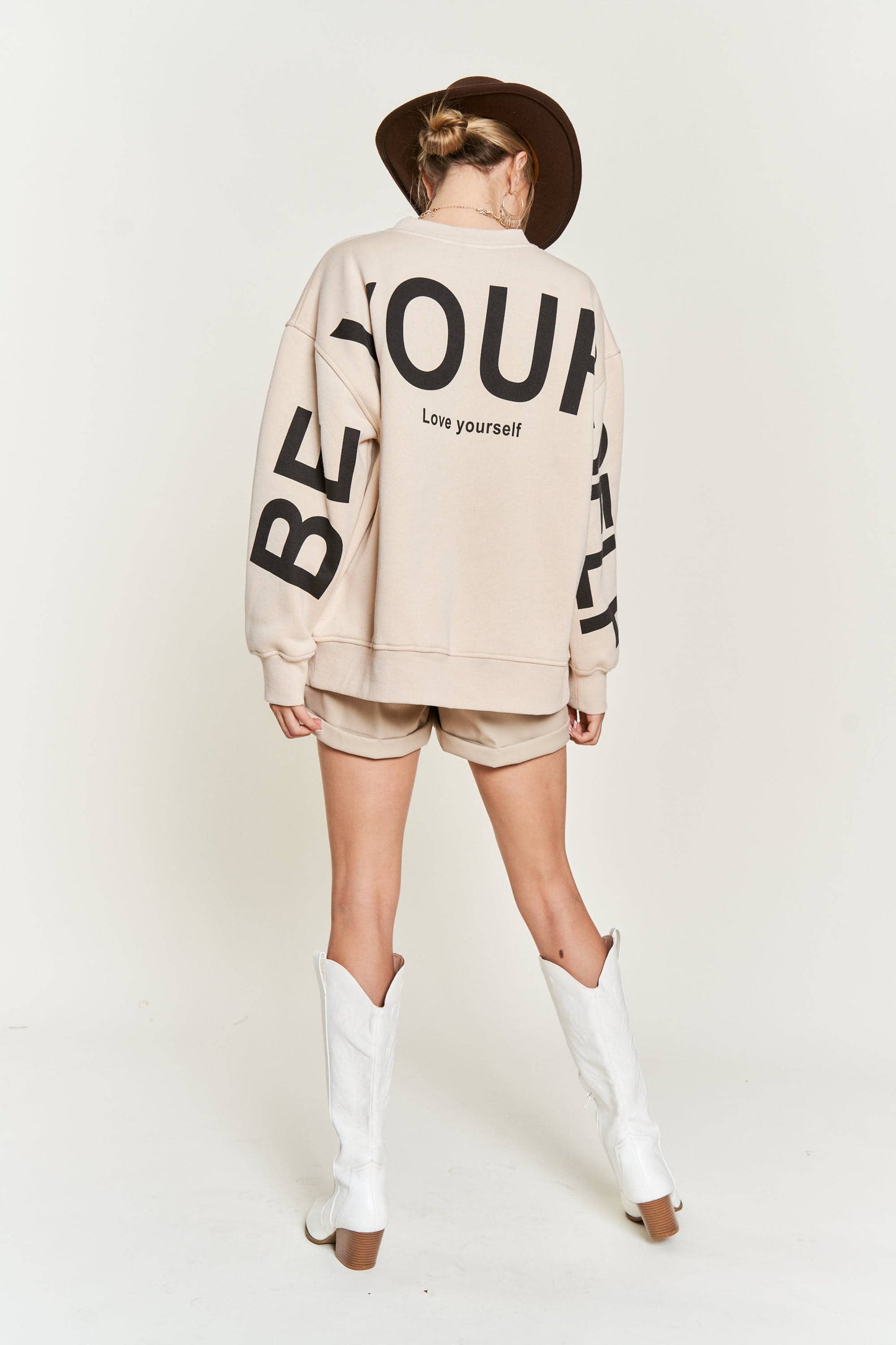 
                  
                    Be Yourself Love Yourself Printed Oversized Sweatshirt: BLACK / M
                  
                