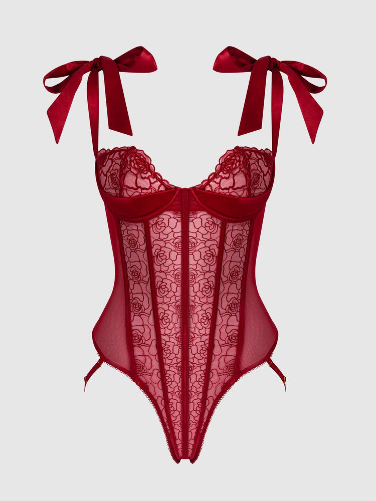 
                  
                    EMBROIDERED LACE TEDDY: CRIMSON RED
                  
                