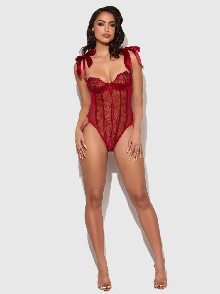 
                  
                    EMBROIDERED LACE TEDDY: CRIMSON RED
                  
                