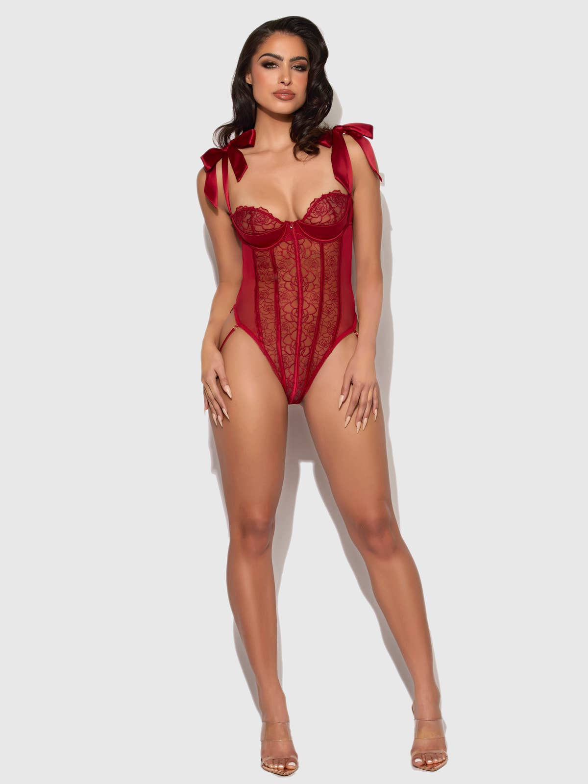 
                  
                    EMBROIDERED LACE TEDDY: CRIMSON RED
                  
                