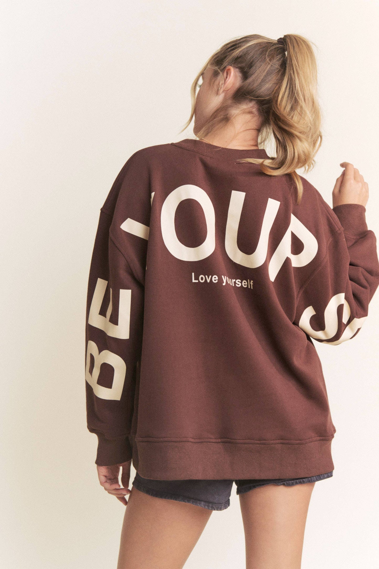 
                  
                    Be Yourself Love Yourself Printed Oversized Sweatshirt: BLACK / M
                  
                