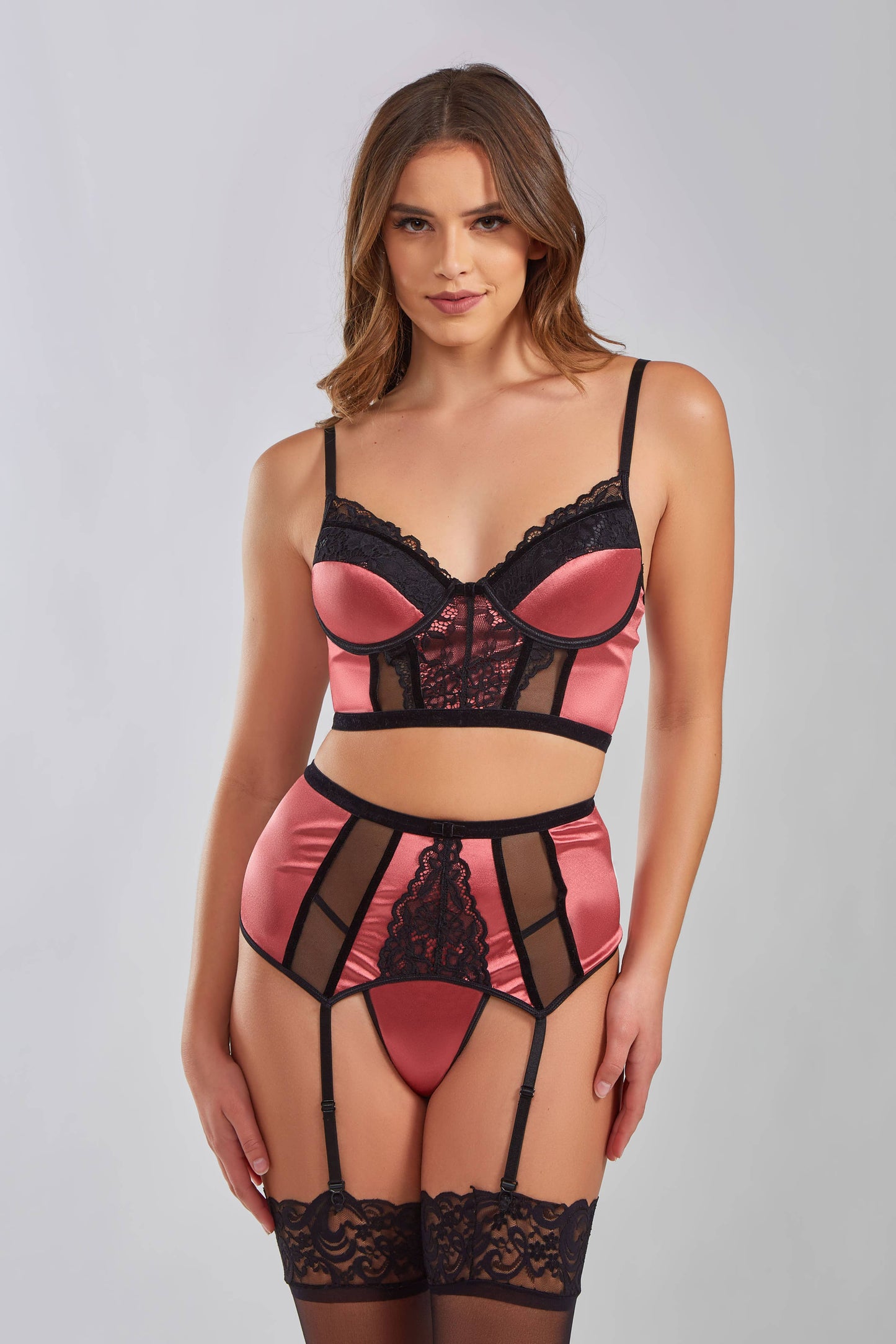 
                  
                    Tatiana Microfiber,Velvet and Lace Bralette Garter Set: Mauve-Black / Xl
                  
                
