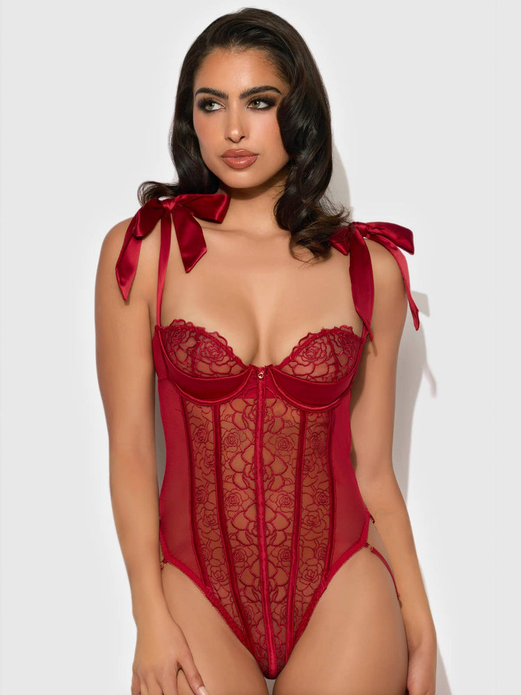 
                  
                    EMBROIDERED LACE TEDDY: CRIMSON RED
                  
                