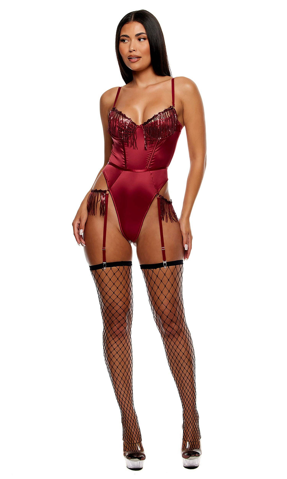 Peep Show Sequin Fringe Teddy - Wine