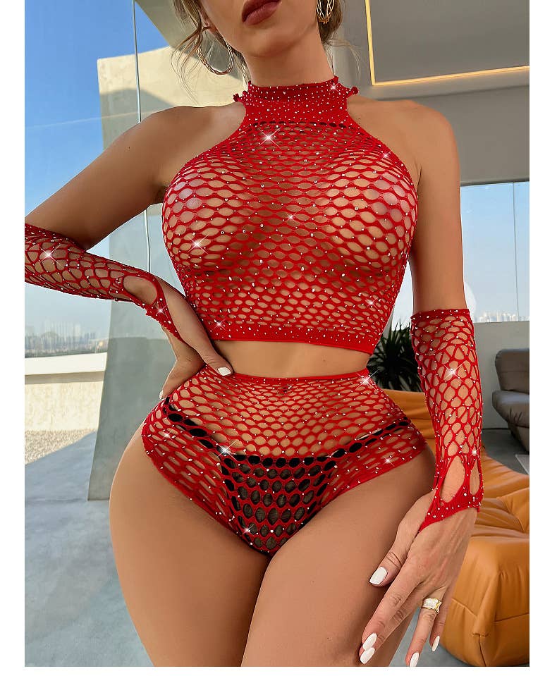 
                  
                    Sparkle Fishnet Off-Shoulder Set with Gloves: One Size / Black
                  
                
