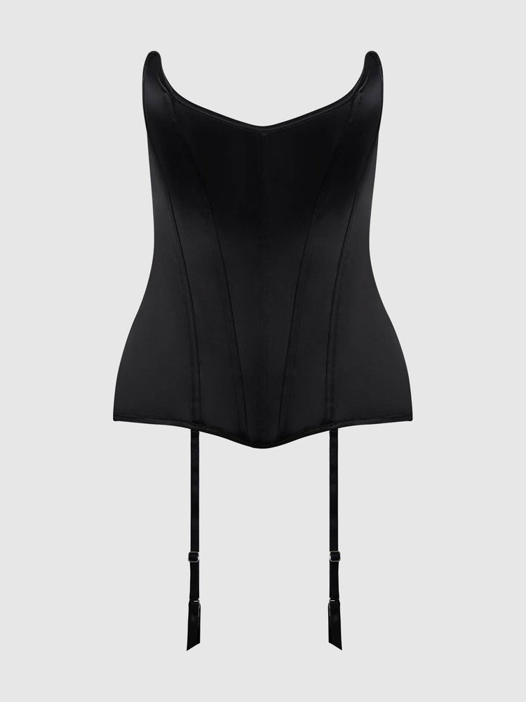 
                  
                    JULIET SATIN SCOOP NECK CORSET: BLACK
                  
                
