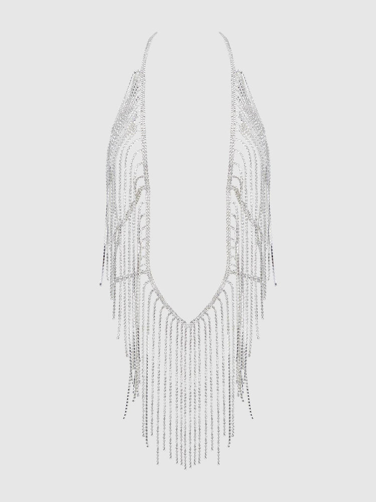 
                  
                    RHINESTONE PLUNGE & FRINGE TEDDY: Silver
                  
                