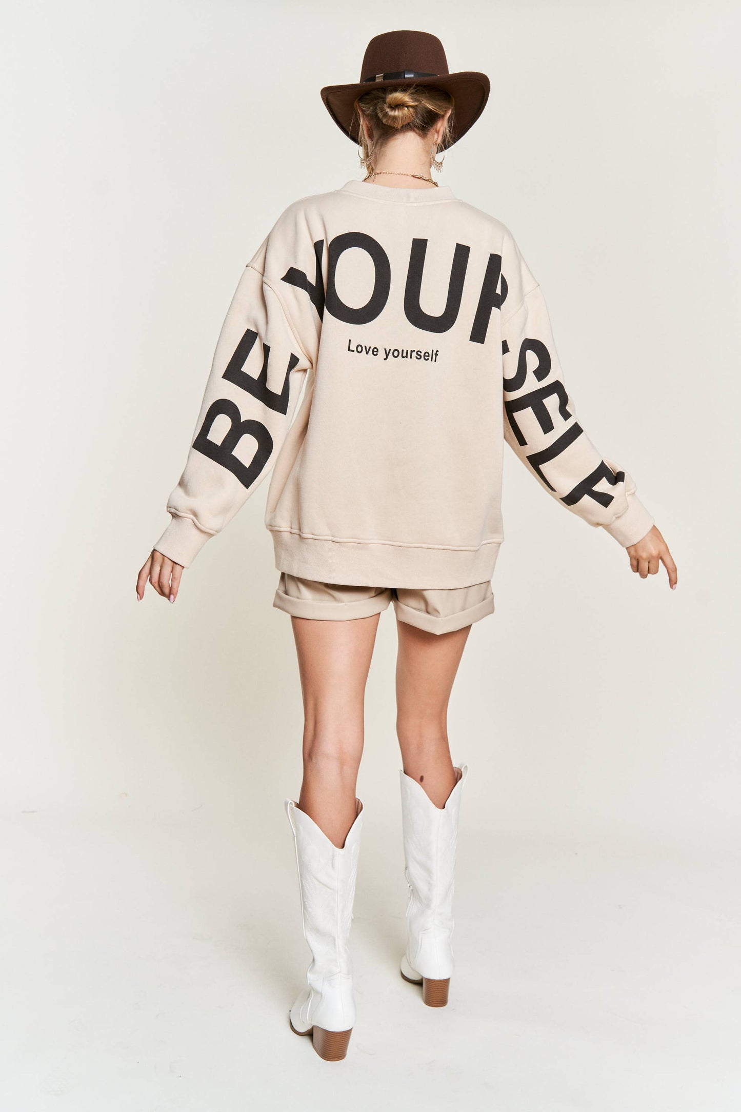 
                  
                    Be Yourself Love Yourself Printed Oversized Sweatshirt: BLACK / M
                  
                