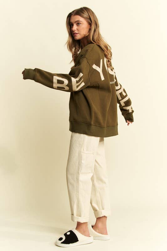 
                  
                    Be Yourself Love Yourself Printed Oversized Sweatshirt: BLACK / M
                  
                
