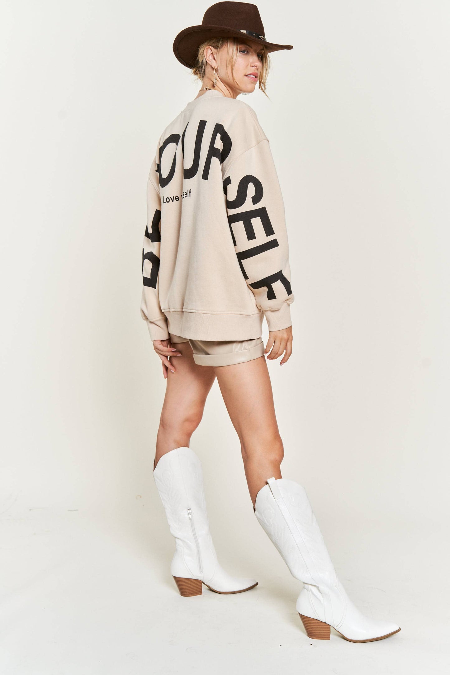 
                  
                    Be Yourself Love Yourself Printed Oversized Sweatshirt: BLACK / M
                  
                