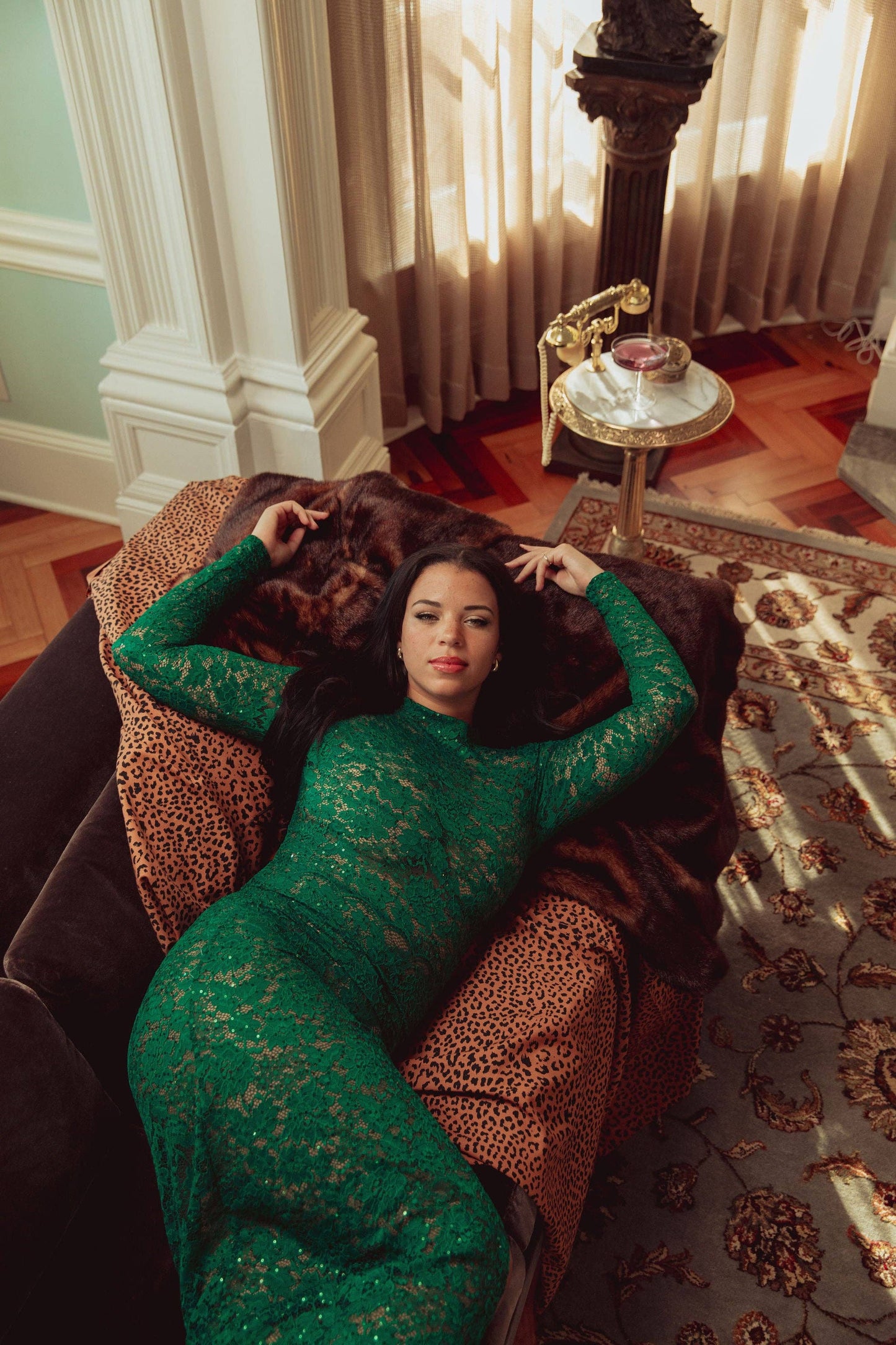 
                  
                    Lace Emerald Maxi Dress with Sequins
                  
                