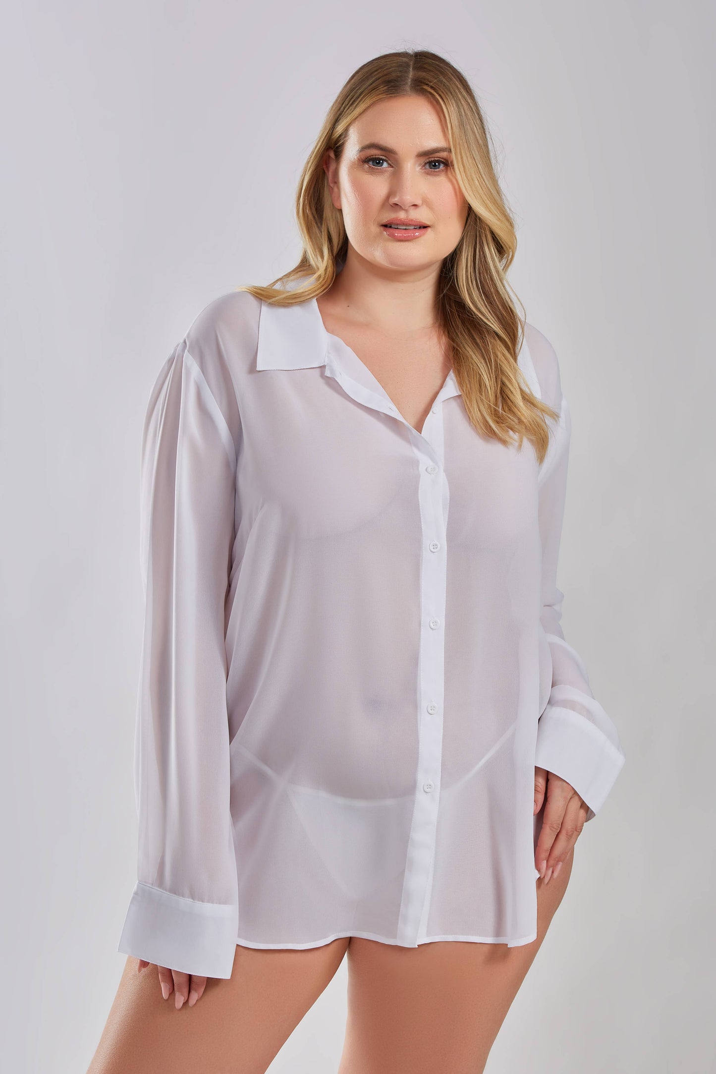 
                  
                    Tyler 1PC Shear Button Boyfriend Sleep Shirt: White
                  
                