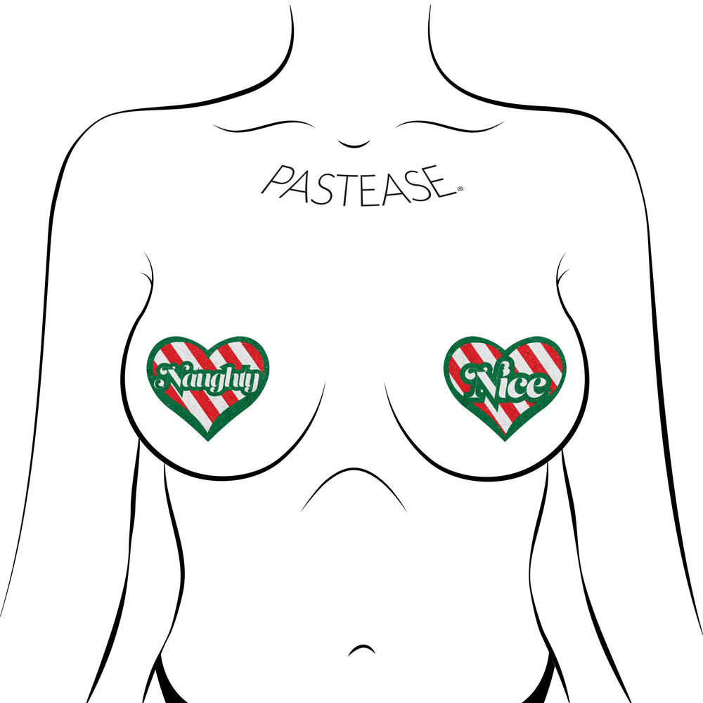 
                  
                    Green, Red, White Velvet Naughty & Nice Heart Nipple Pasties
                  
                