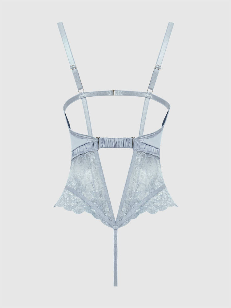 
                  
                    SIENNA SATIN & LACE WIRELESS TEDDY: STONE BLUE
                  
                