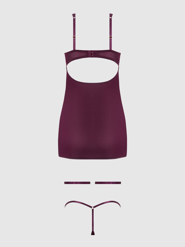 
                  
                    YASMINE SHIMMER MESH O-RING THIGH GARTER CHEMISE SET: PLUM
                  
                