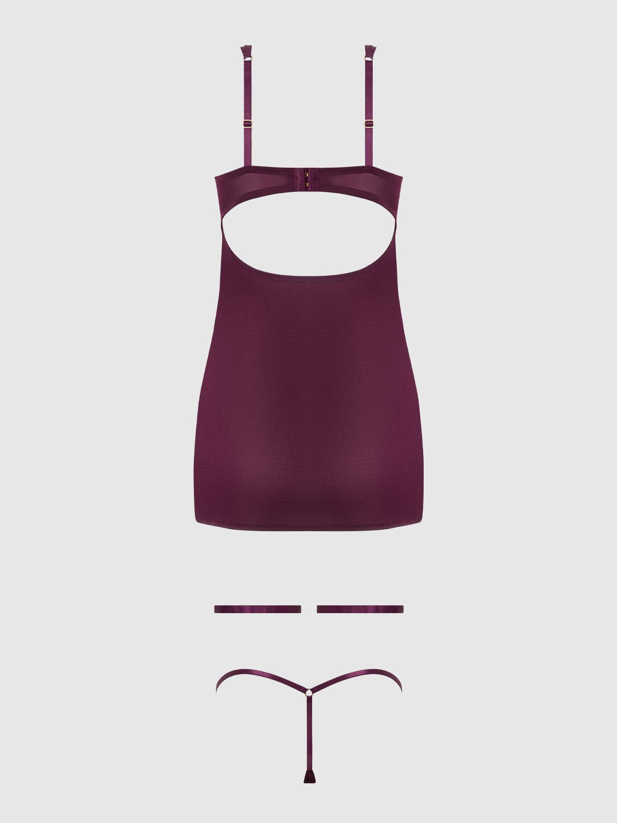 
                  
                    YASMINE SHIMMER MESH O-RING THIGH GARTER CHEMISE SET: PLUM
                  
                