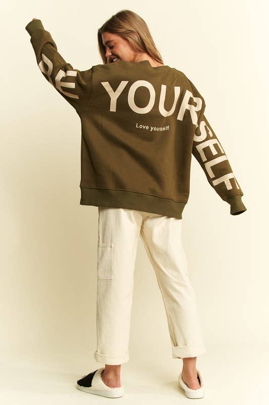 
                  
                    Be Yourself Love Yourself Printed Oversized Sweatshirt: BLACK / M
                  
                