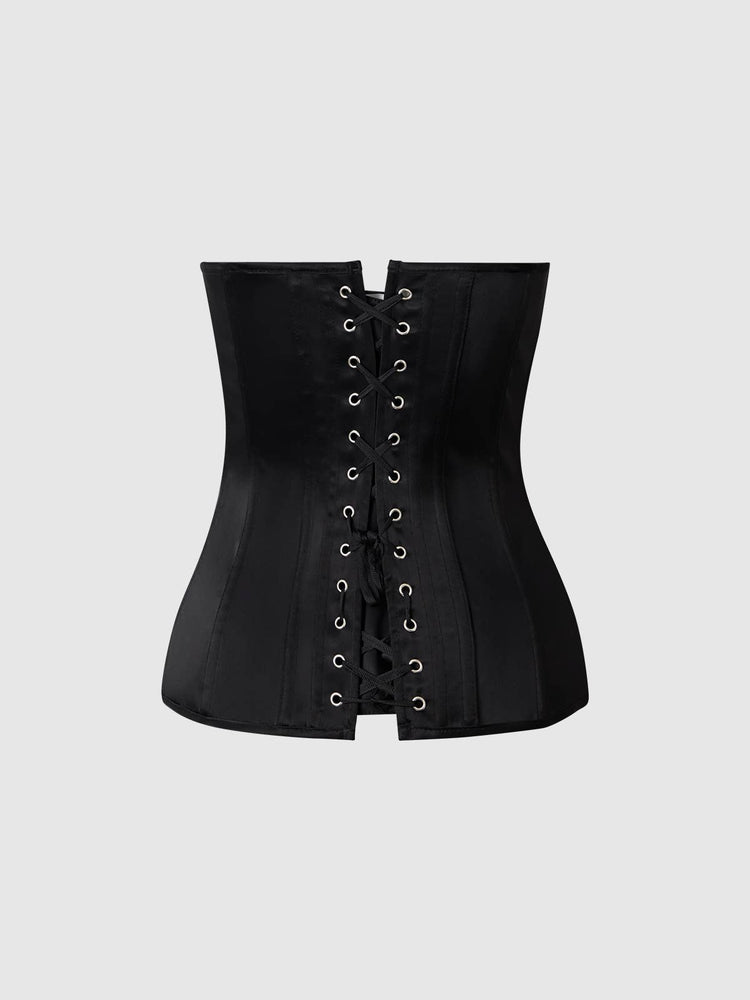 
                  
                    JULIET SATIN SCOOP NECK CORSET: BLACK
                  
                