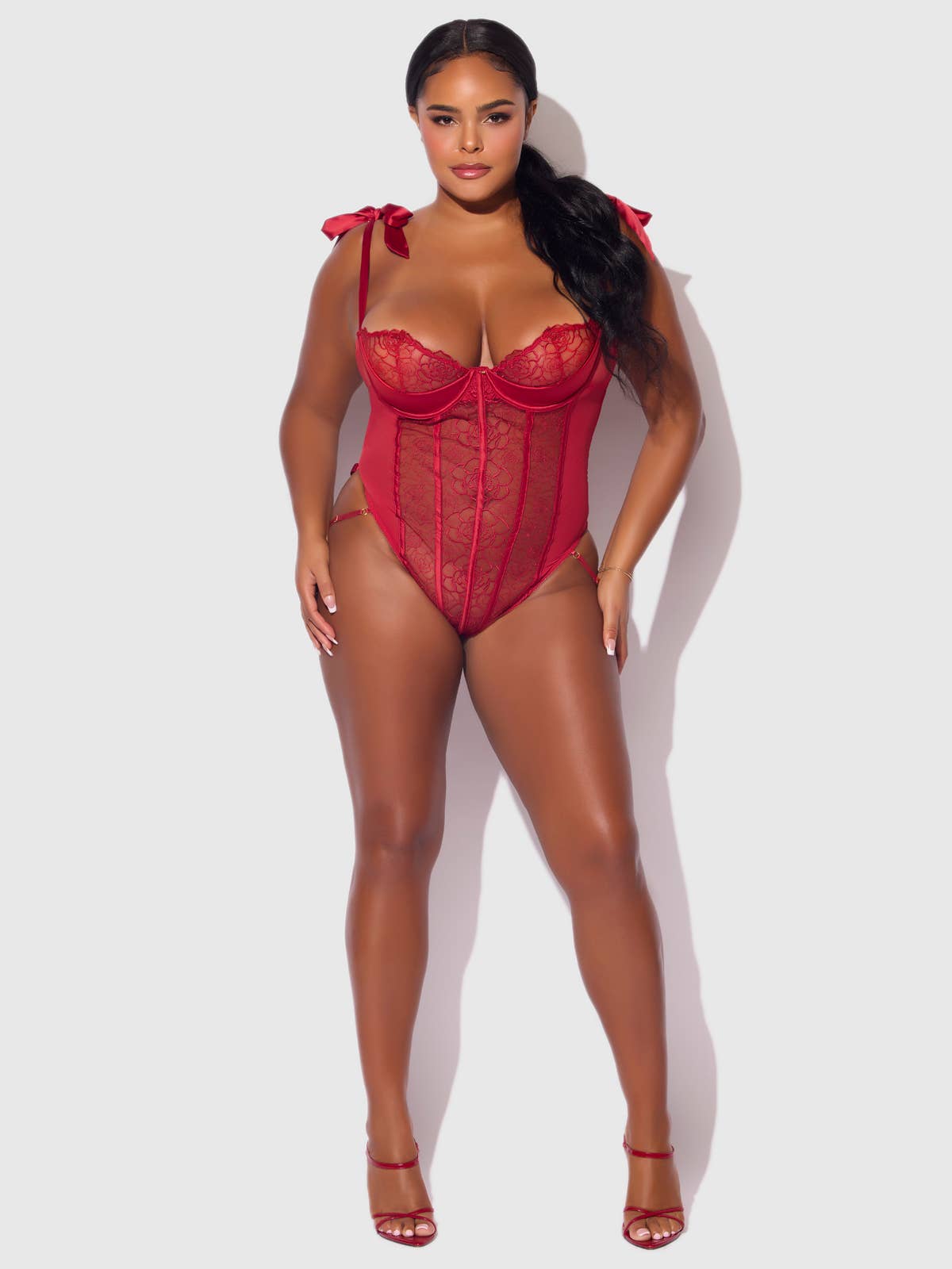 
                  
                    EMBROIDERED LACE TEDDY: CRIMSON RED
                  
                