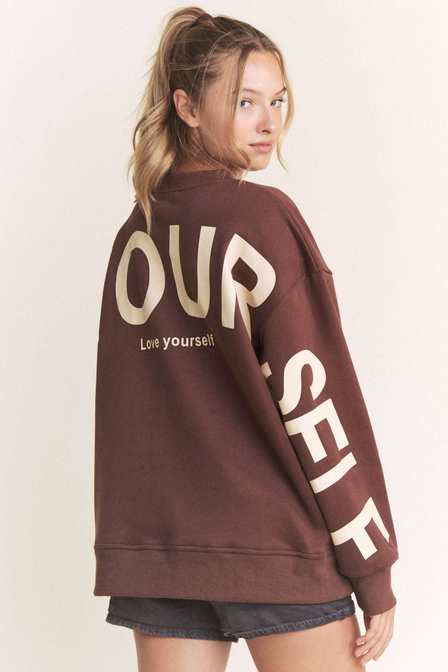 
                  
                    Be Yourself Love Yourself Printed Oversized Sweatshirt: BLACK / M
                  
                