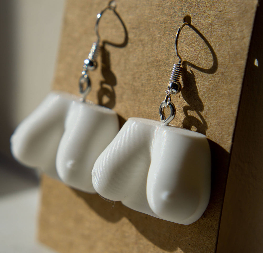 Boob Earrings, Handmade Female Breasts Jewelry - White
