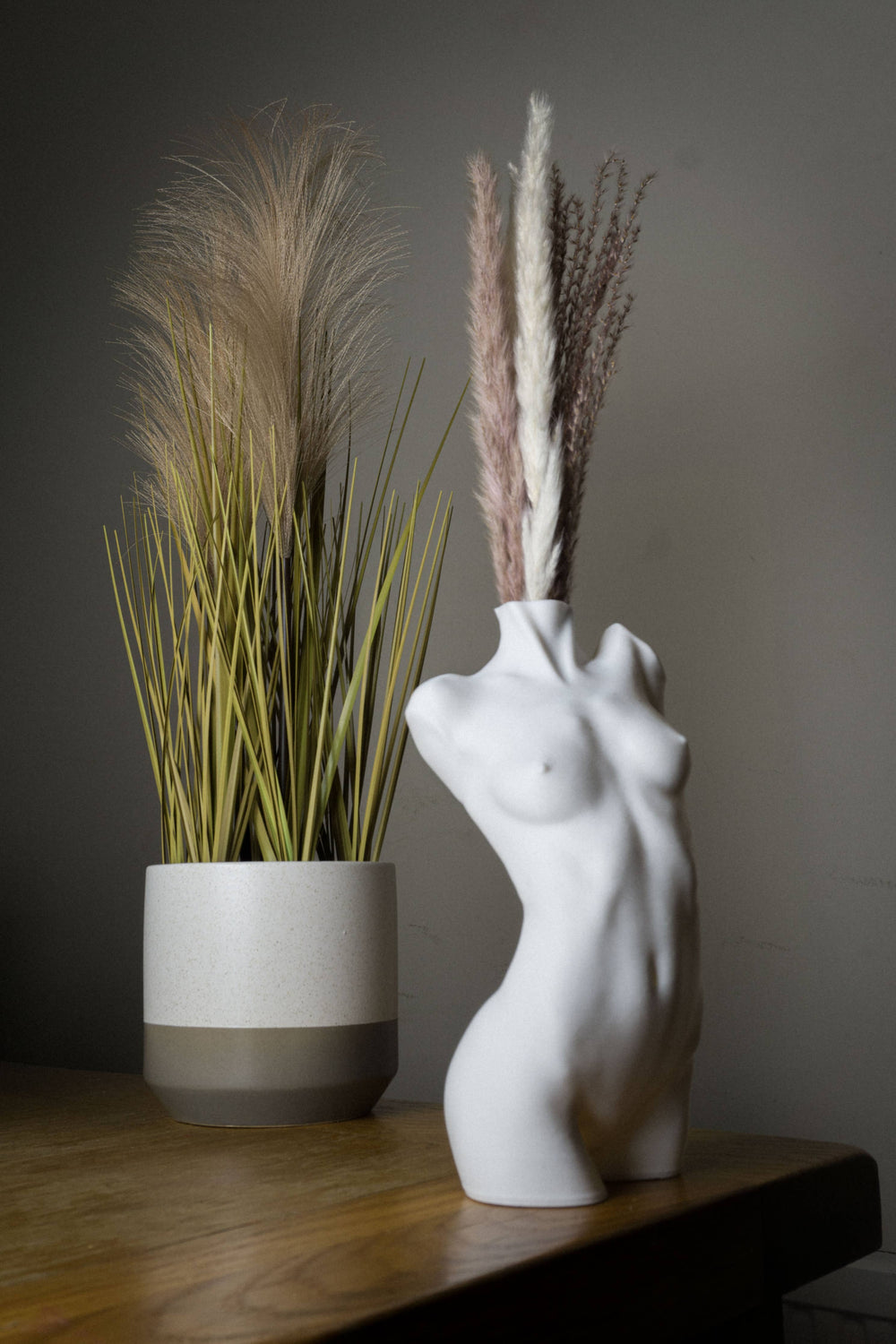 Posed Woman Vase, Dried Flower/Pampas Pot -3D Printed, White